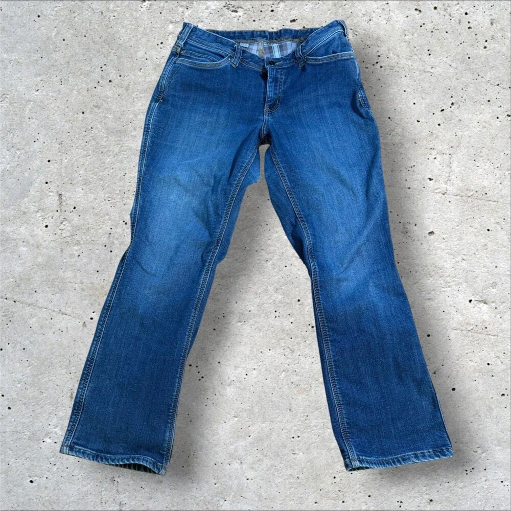 Carhartt Women Boone Flannel Lined Relaxed Fit Straight Leg Jeans Size 8 Short